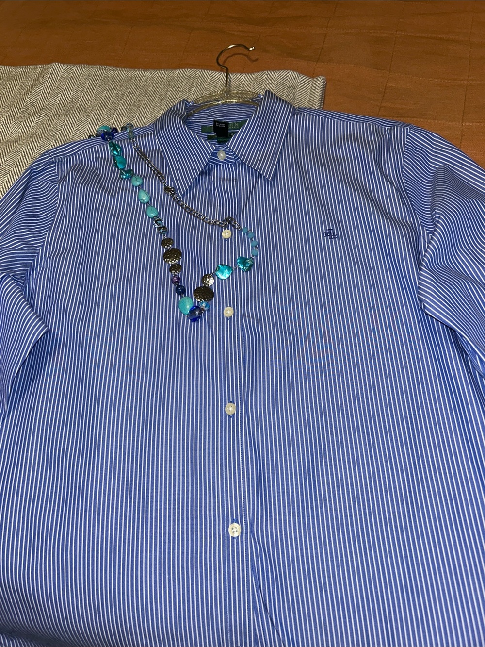 Lauren Ralph Lauren Blue Stripe Non-Iron Dress Shirt Women’s size XL - Picture 10 of 10